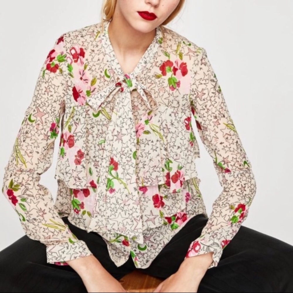 Zara Trafaluc Star Printed Blouse